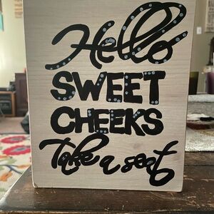 Decorative Bathroom Sign with Black Text
